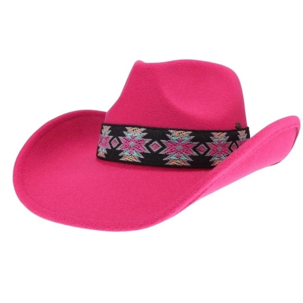 CC BEANIE Aztec Band Vegan Felt Western Cowboy Hat Pink Women NWT - Picture 2 of 8